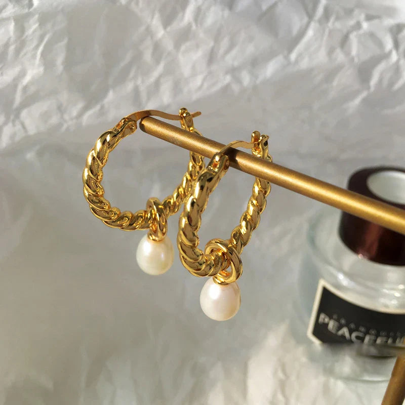 Femlion Gold Plated Pearl Hoop Earrings Set for Women, Fashion Jewelry Gift