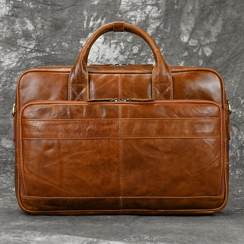 Femlion Genuine Leather Men Business Messenger Bag for 15.6" Laptop