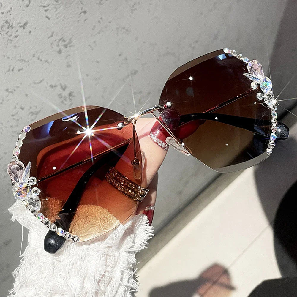 Femlion Rhinestone Sunglasses Gradient Lens Luxury Fashion Shades for Women Men