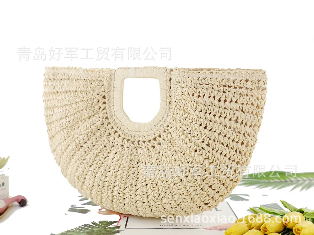 Femlion Straw Woven Beach Bag - Colorful Portable Women's Fashionable Handbag