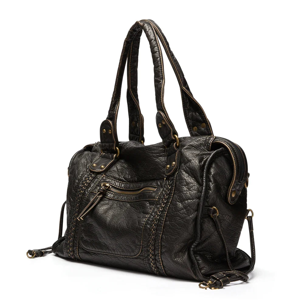 Femlion Vintage Leather Handbag Tote Shoulder Bag for Women