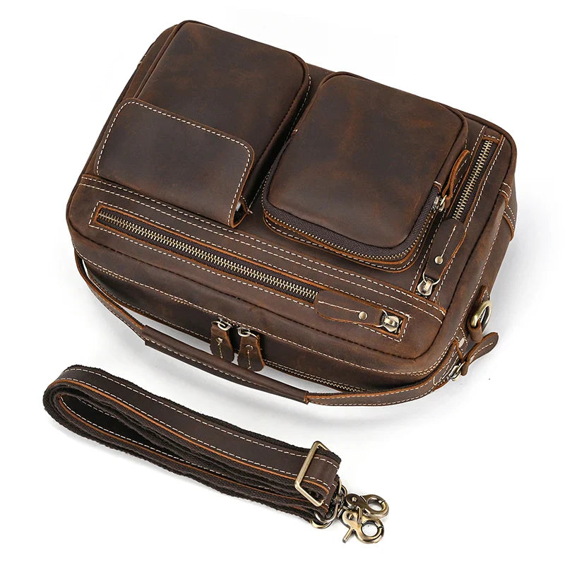 Femlion Genuine Leather Men's Crossbody Shoulder Bag - Retro Fashion Style