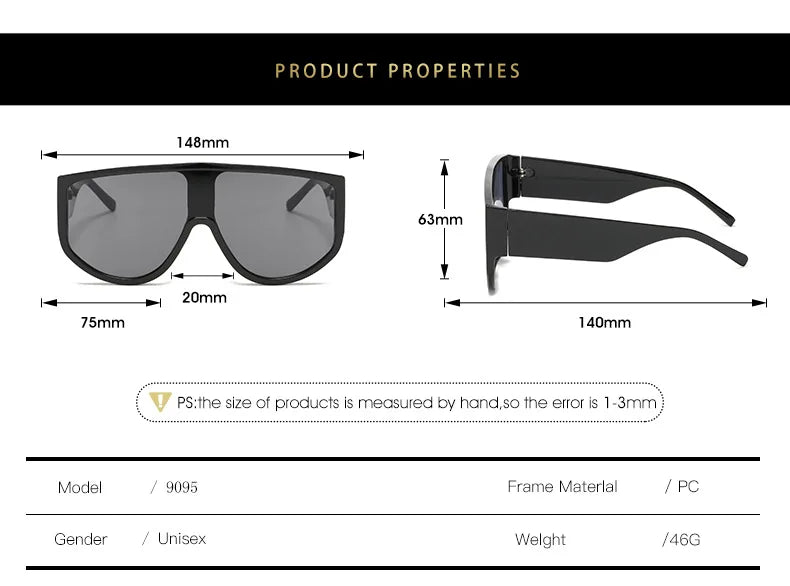 Femlion Oversized Flat Top Square Sunglasses UV400 Protection