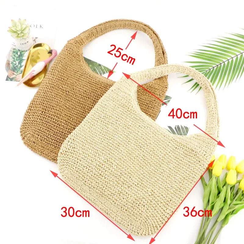 Femlion Straw Bag: Fashionable Woven Beach Handbag for Casual Style