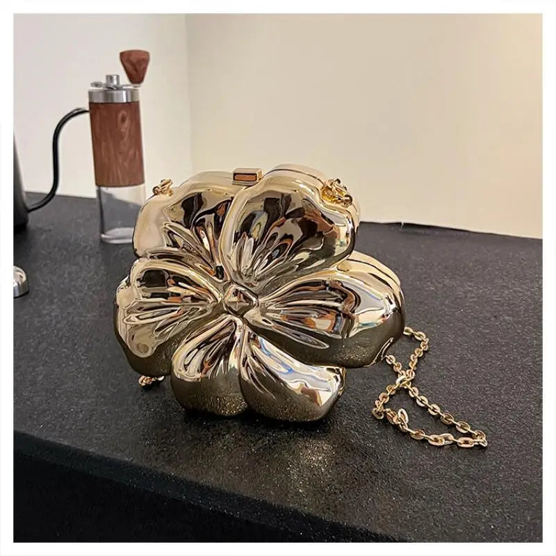 Femlion Gold Flower Crossbody Bag | Evening Party Clutch & Phone Purse