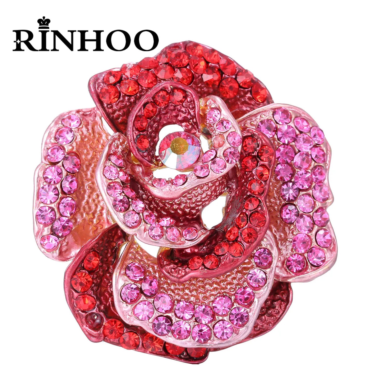 Femlion Elegant Rhinestone Rose Flower Brooch for Women Wedding Bridal Jewelry