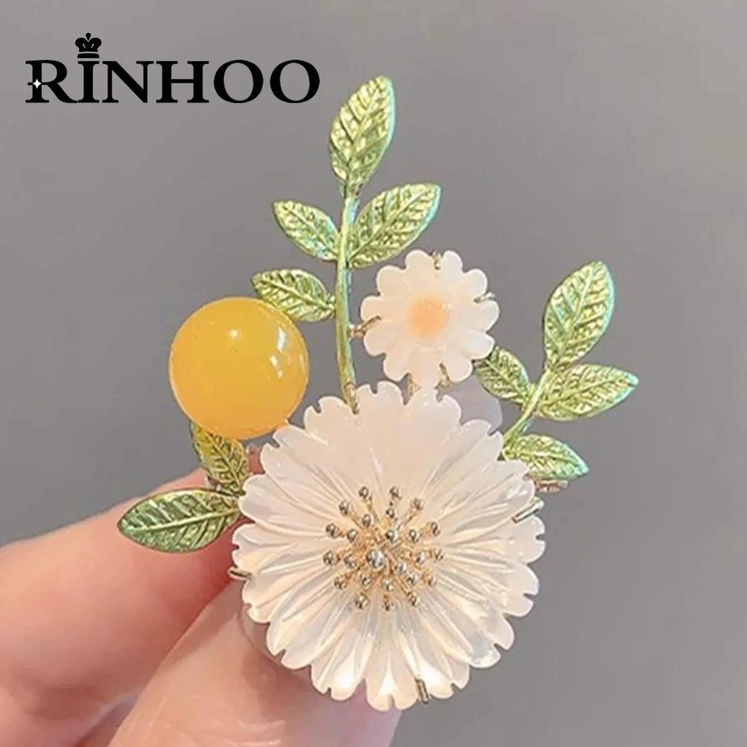 Femlion Elegant Daisy Sunflower Enamel Brooches Floral Bouquet Wedding Jewelry