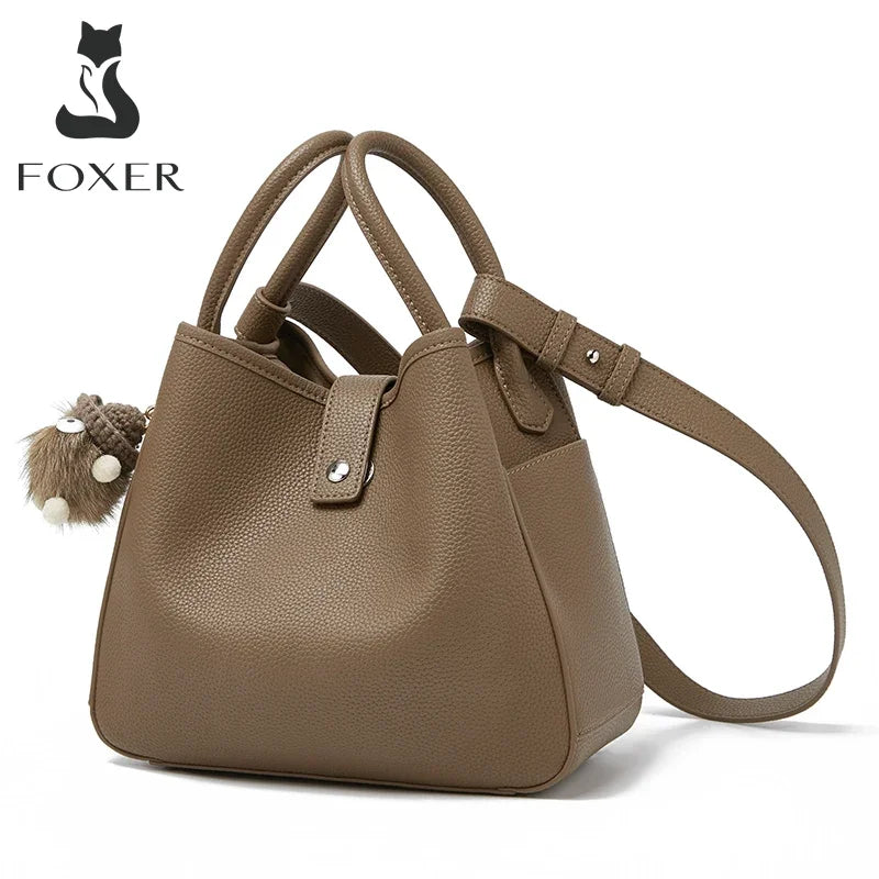 Femlion Retro Chic Split Leather Shoulder Bag with Cute Pendant