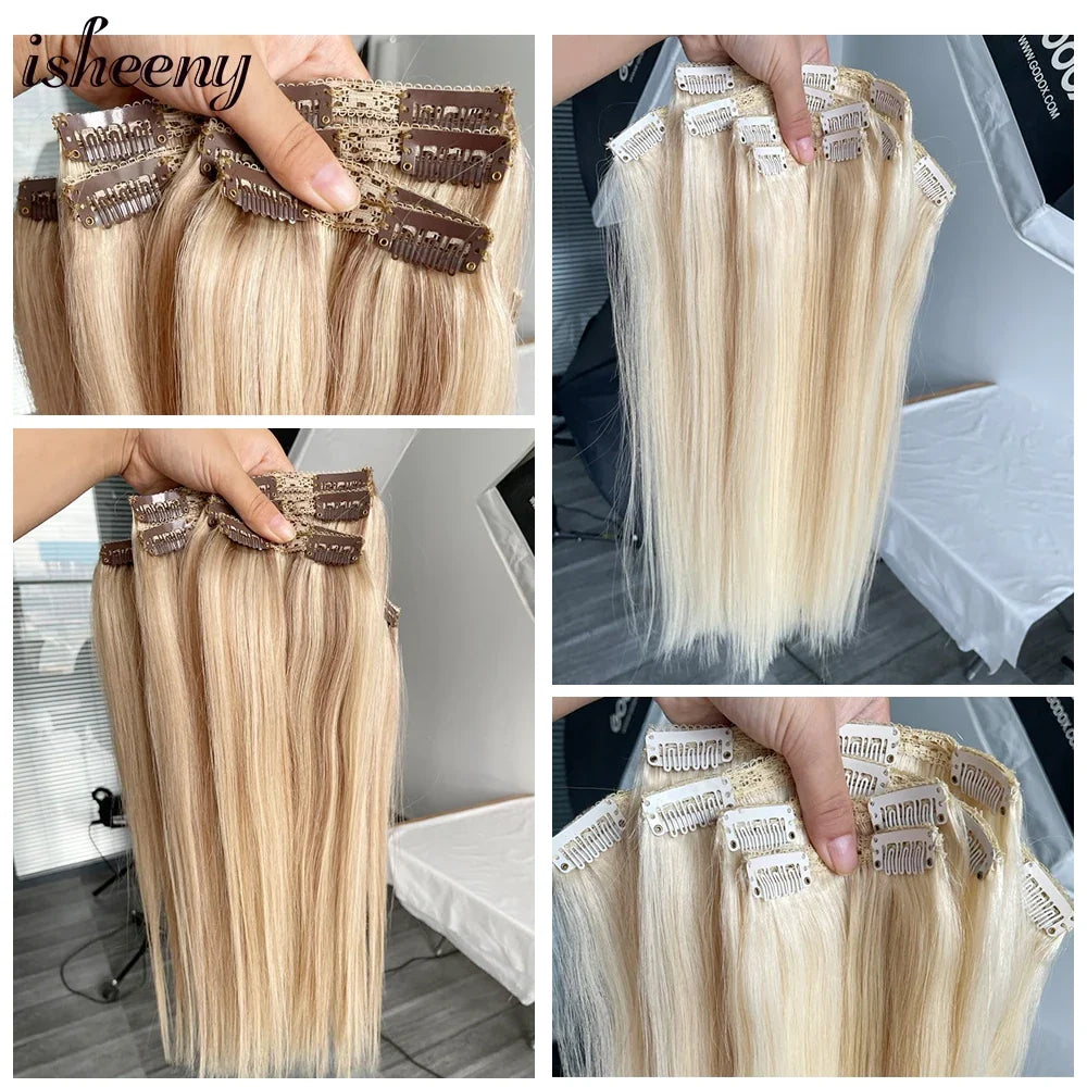 Femlion 140-240G Blonde Brazilian Remy Clip In Human Hair Extensions