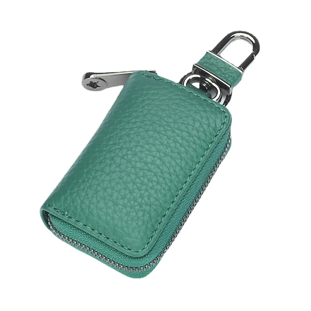 Femlion Genuine Leather Car Key Case Holder Zipper Pocket for Men and Women