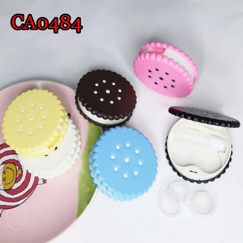 Femlion Cartoon Cookie Contact Lens Box with Mirror - Mini Candy Color Case