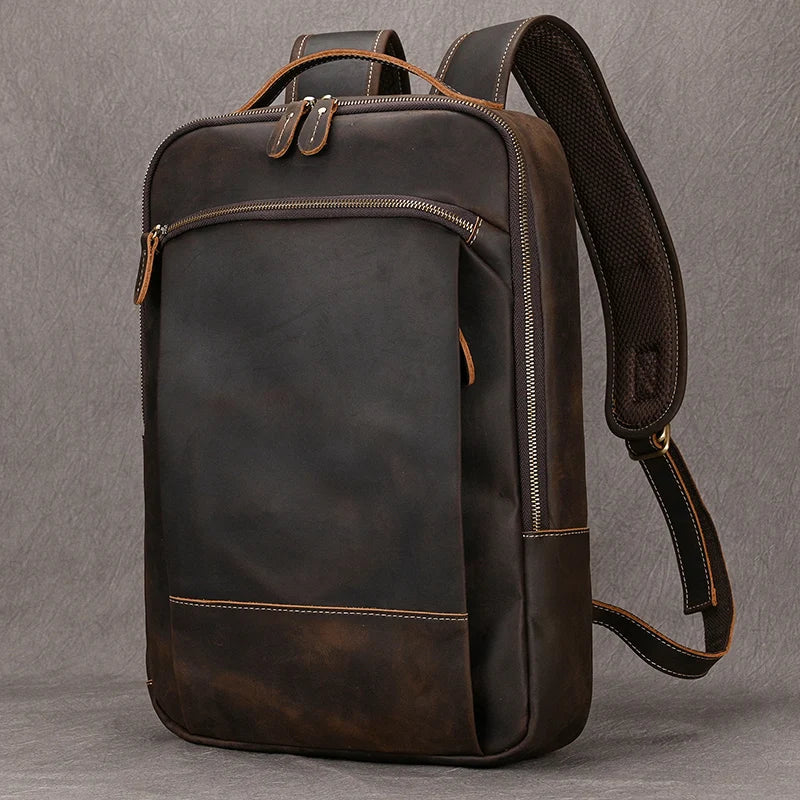 Femlion Classic Leather Backpack for Men - Vintage Retro Rucksack with Laptop Compartment