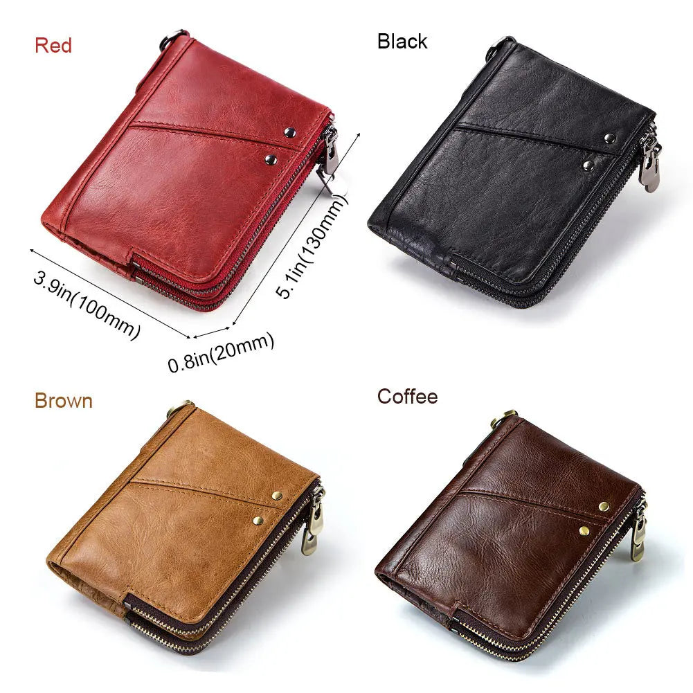 Femlion RFID Leather Wallet Men's Vertical Woman Coin Purse Multi-functional Zipper