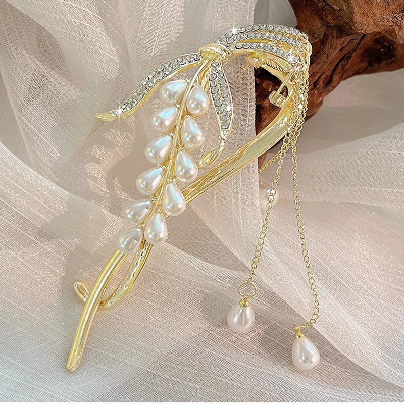 Femlion Crystal Flower Hair Clip for Women with Simulated Pearl - Girls Hairpin Barrette