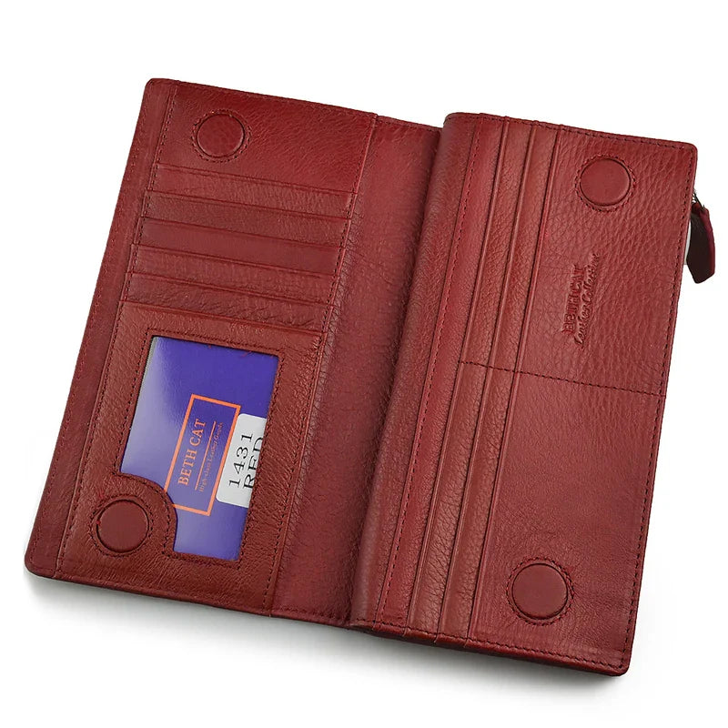 Femlion Cow Leather Designer Wallet: Stylish Long Card Holder & Coin Purse for Women