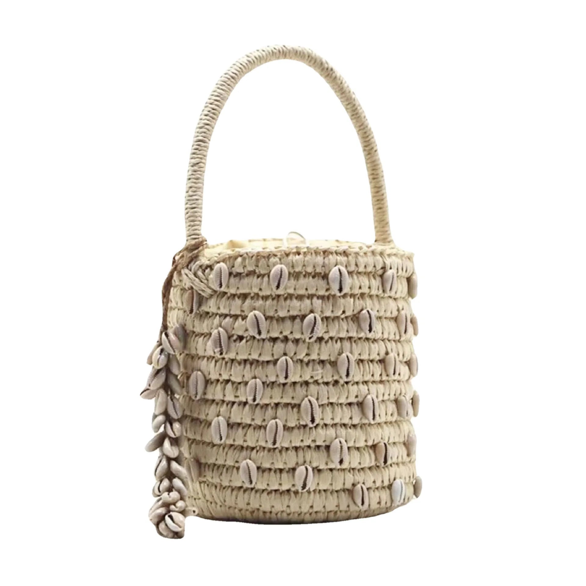 Femlion Shell Grass Woven Handheld Beach Bag - Summer Handwoven Straw Tote