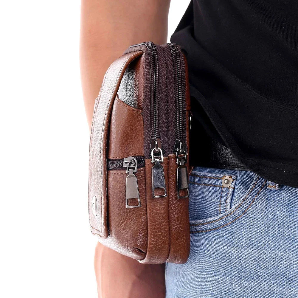 Femlion Leather Fanny Pack for Men: Stylish Waist Bag for Phones and Essentials