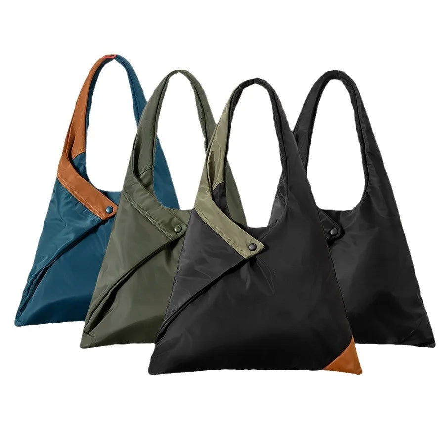 Femlion Panelled Nylon Shoulder Bag Large Capacity Tote Handbag for Women.