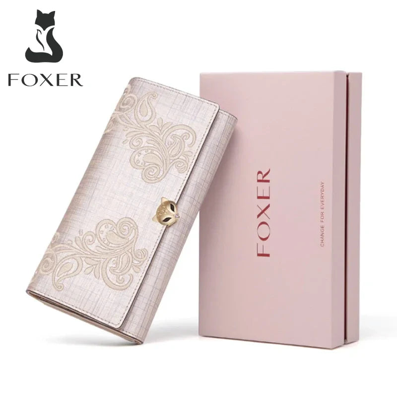 Femlion Leather Flower Pattern Clutch Wallet with Card Holder and Phone Bag