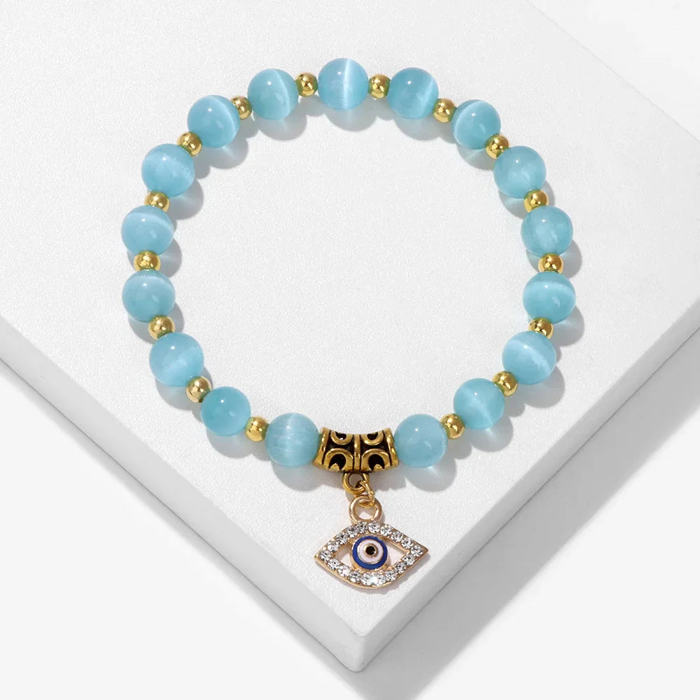 Femlion Evil Eye Natural Stone Beaded Bracelet for Women Men Handmade Fashion Jewelry