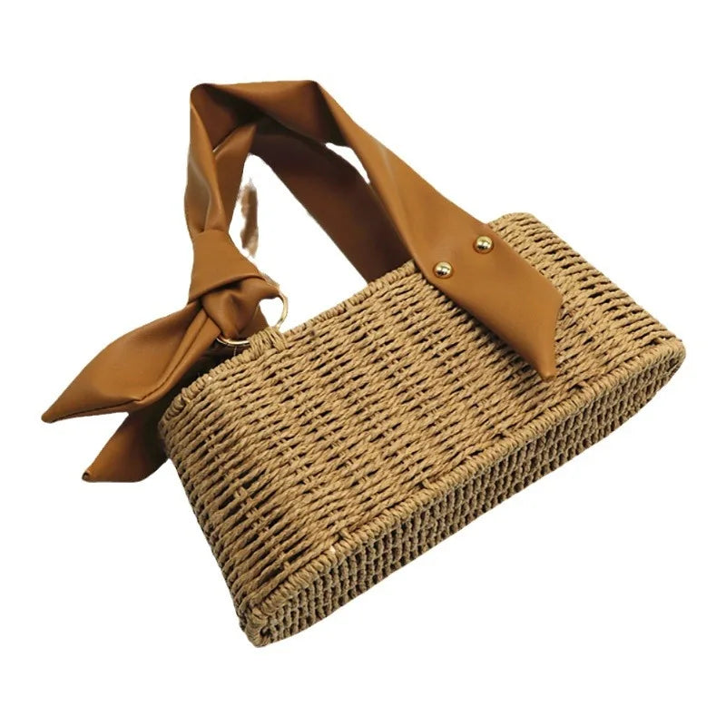 Femlion Straw Woven Trapezoidal Handbag - Mobile Phone Fashionable Women's Bag