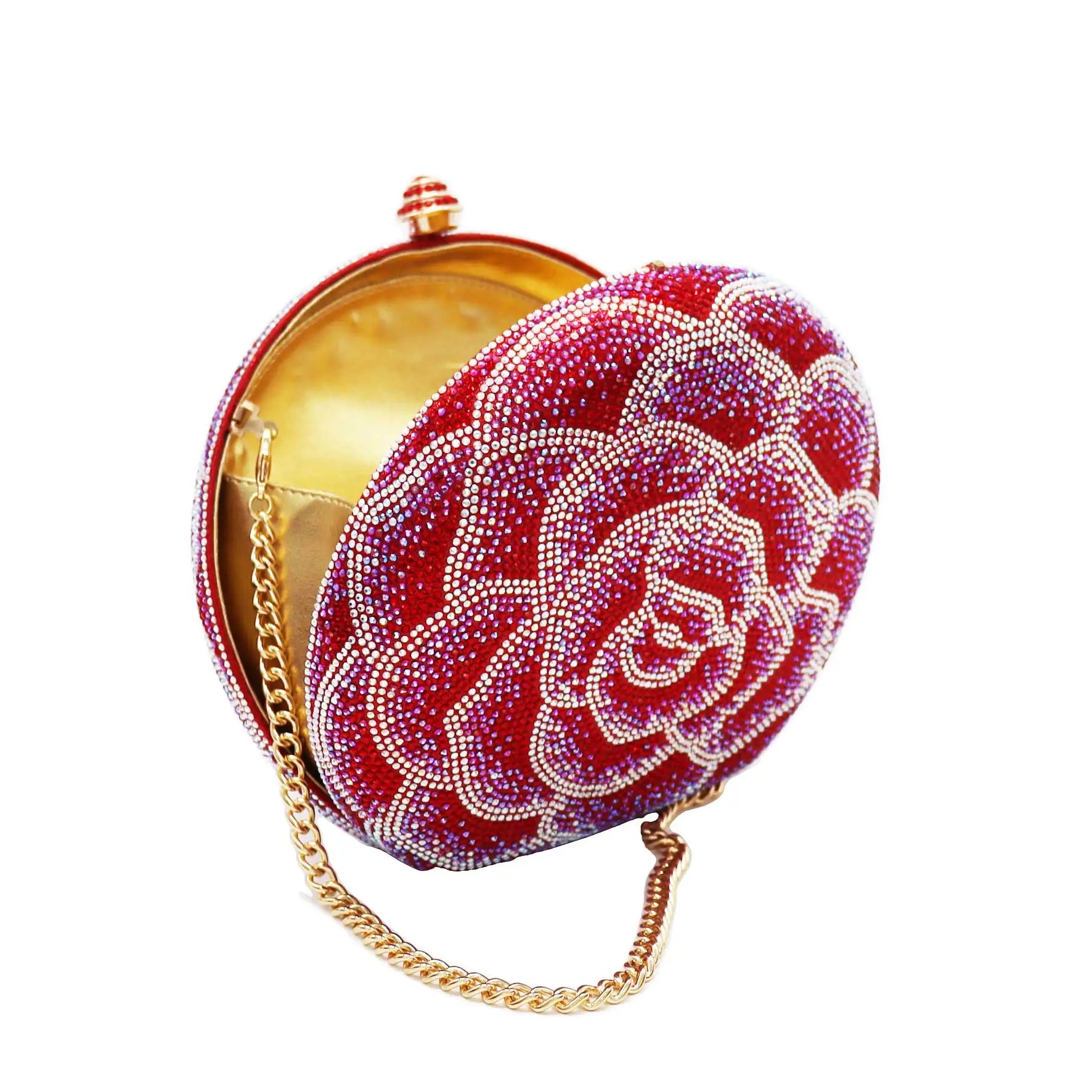 Femlion Rose Crystal Evening Bag Chain Handbag for Wedding Party