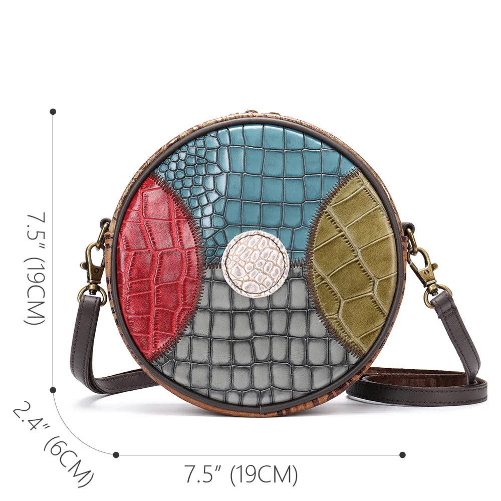 Femlion Round Patchwork Leather Women's Crossbody Bag