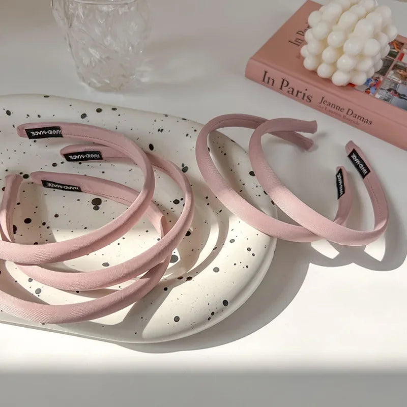 Femlion Thin Pink Satin Headband for Girls & Women - Simple Vintage Hair Hoop