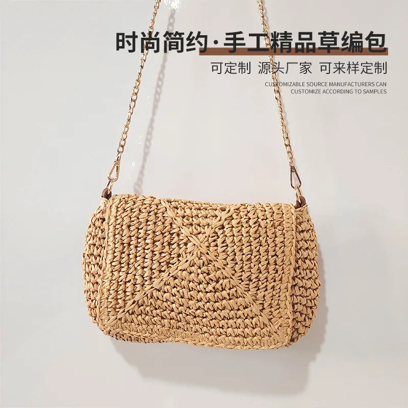 Femlion Straw Woven Messenger Bag - 2022 Fashionable Portable Square Bag for Women