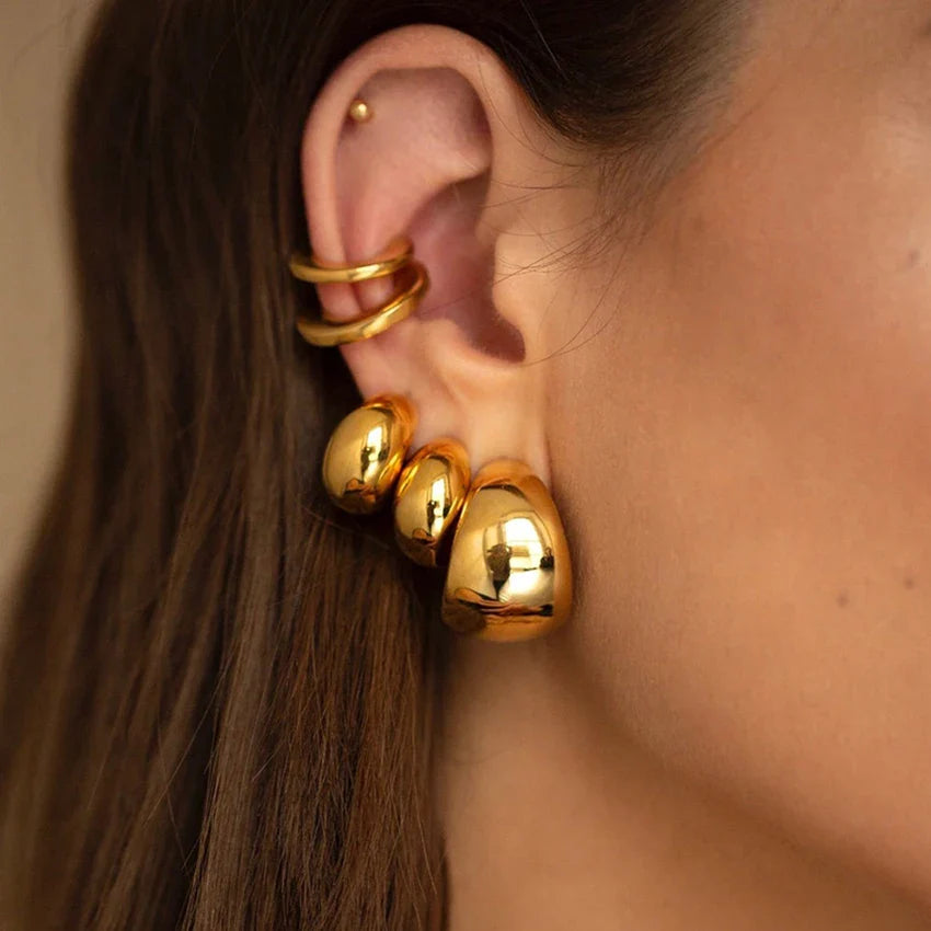 Femlion Gold Dome Hoop Earrings: Stylish Stainless Steel Chunky Hoops for Women