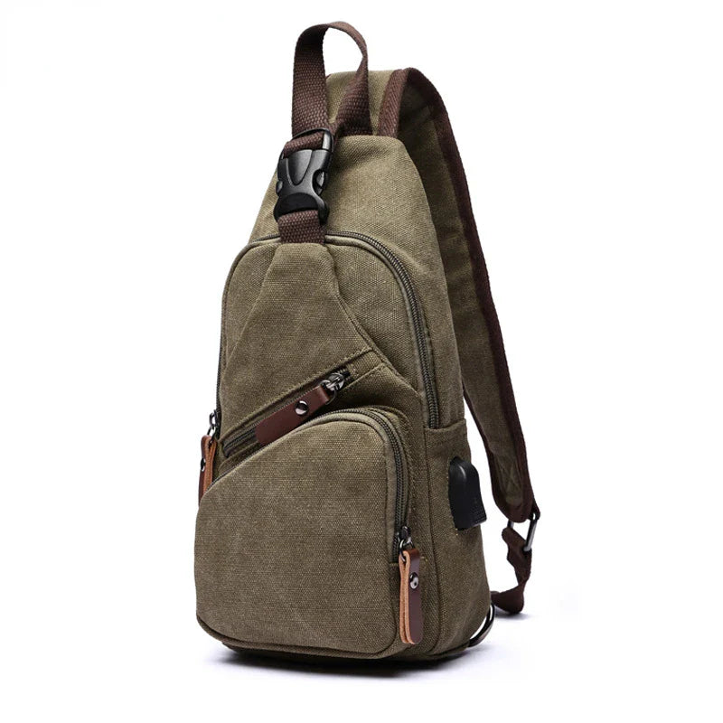 Femlion Canvas Small Chest Bag with USB Interface: Stylish Men's Crossbody Bag