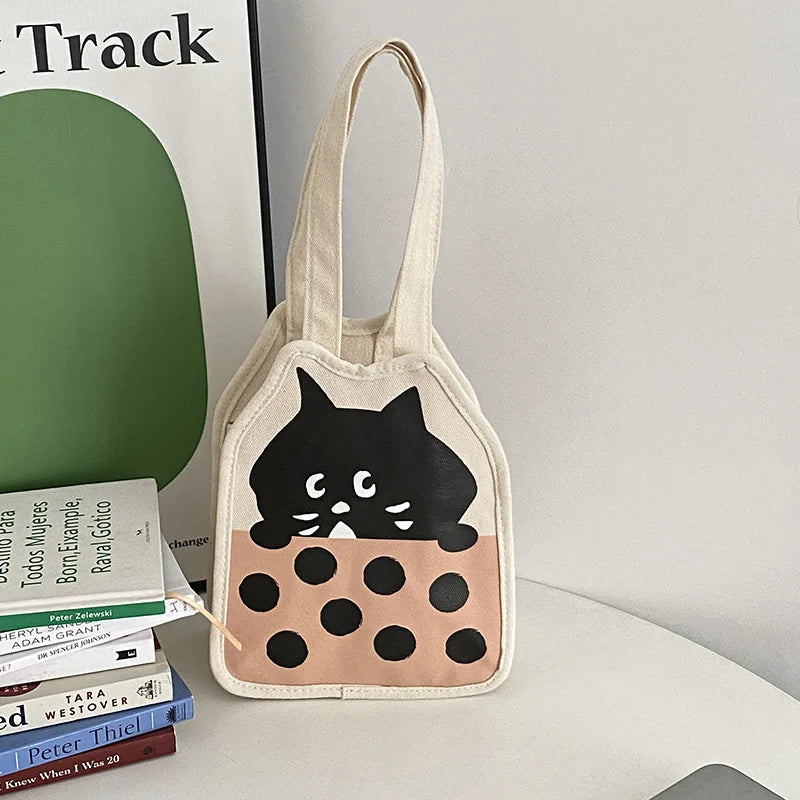 Femlion Little Black Cat Canvas Tote Bag for Stylish Women