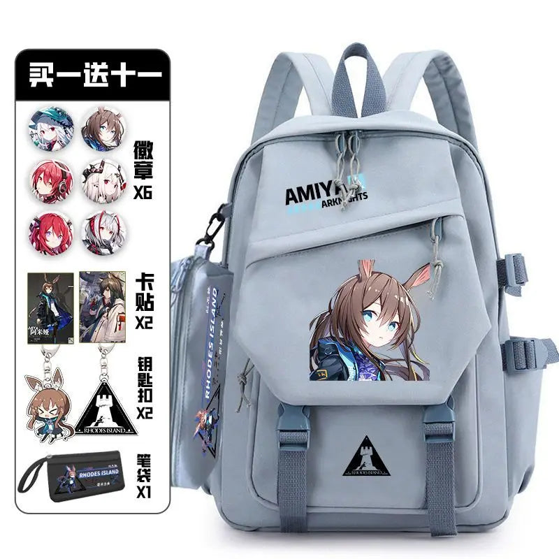 Femlion Arknights Backpack Set with Pain Pack Badge for Students and Cosplay