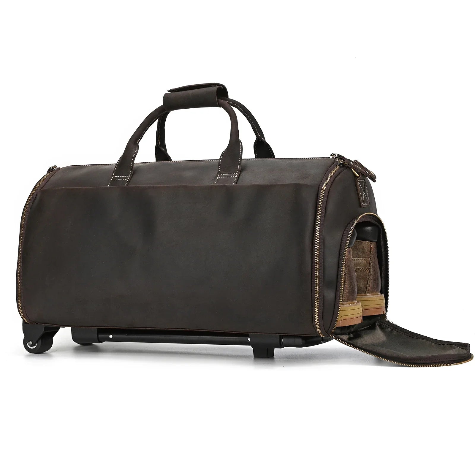 Femlion Genuine Leather Business Trolley Bag for Men | Travel Duffel with Wheels