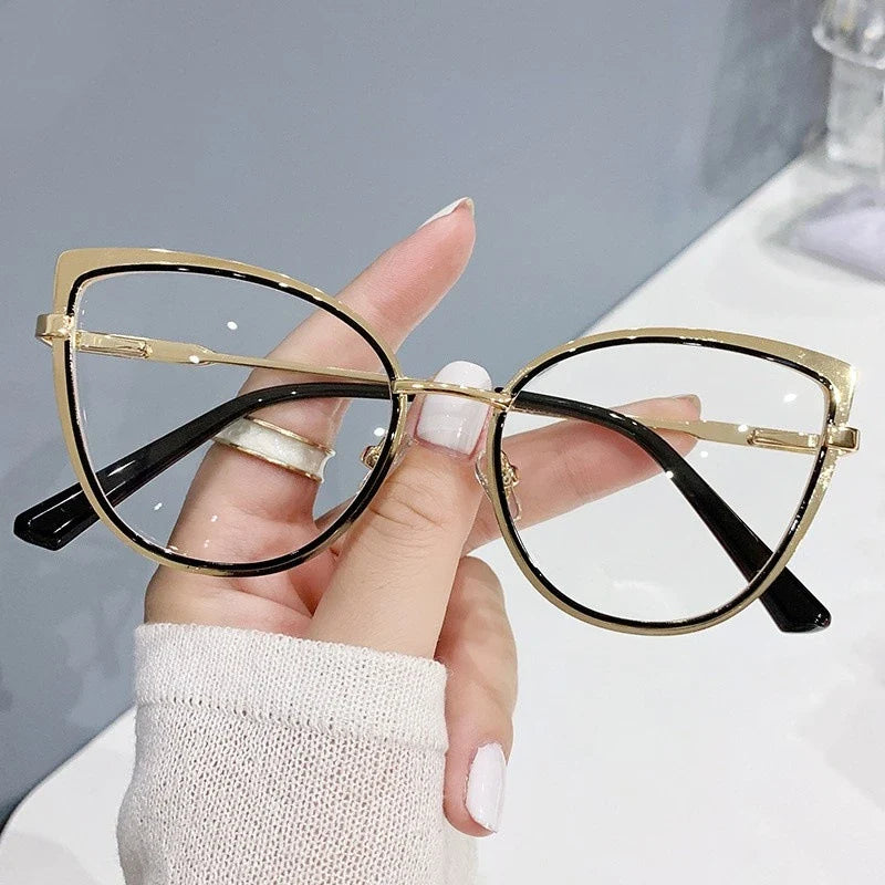 Femlion Retro Cat Eye Metal Optical Glasses Frame with Anti-blue Light for Women/men