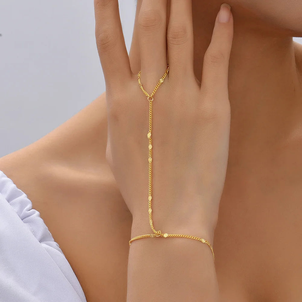 Femlion Elegant Thin Chain Connected Finger Bracelets Adjustable 2022 Trend