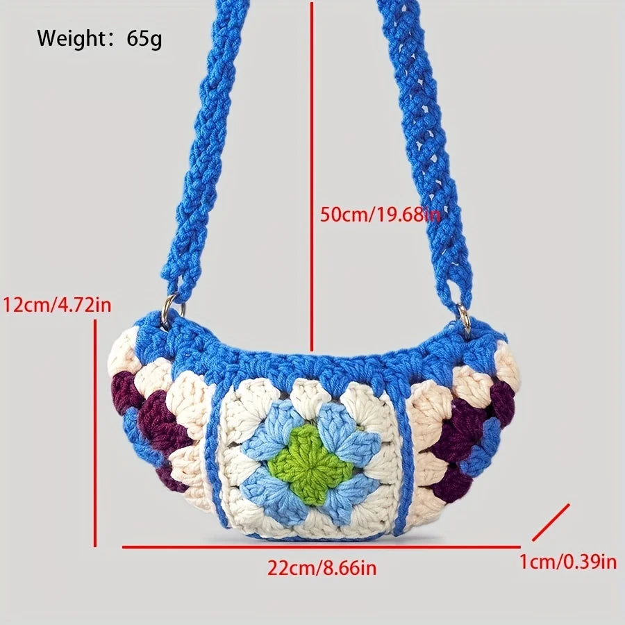 Femlion Bohemian Granny Square Crossbody Bag Knitted Messenger Small Phone Purse