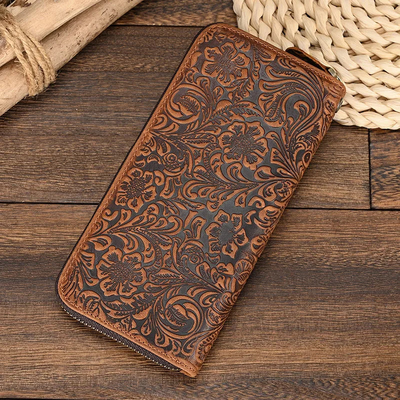 Femlion Men's Leather Zip Wallet: High Quality Natural Cow Skin Credit Card Holder