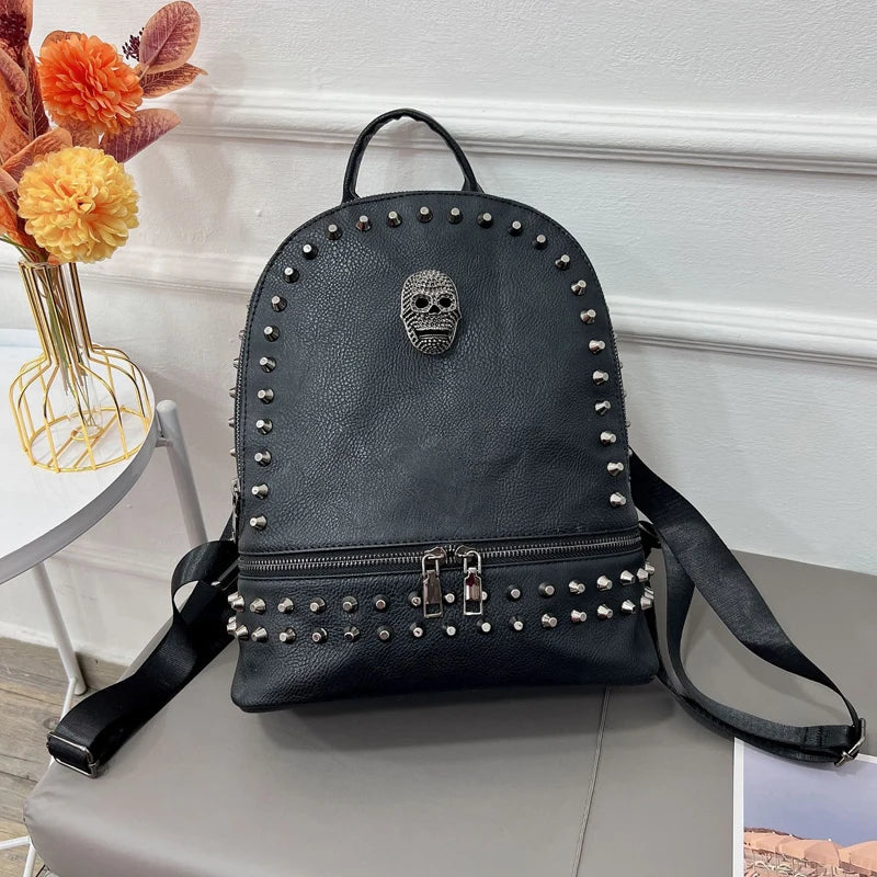 Femlion Skull Backpack: Large Capacity Unisex Daypack in Black PU Leather