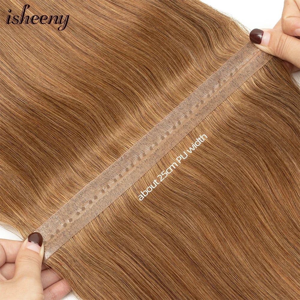 Femlion 16-24" Natural Brown PU Skin Weft Micro Rings Hair Extensions 40-50g