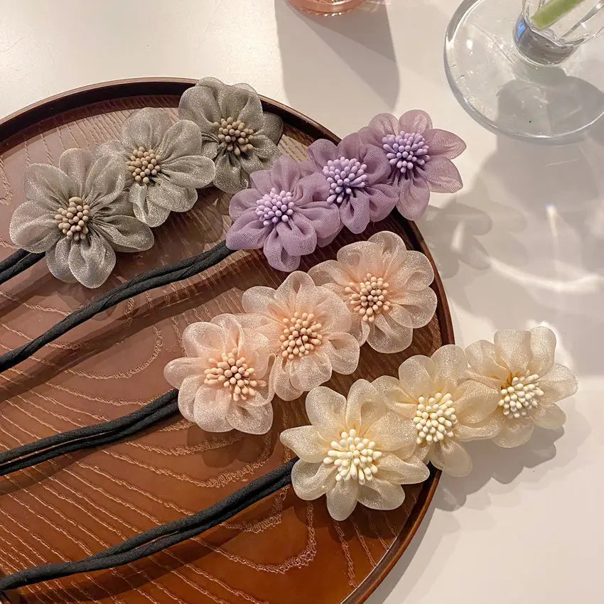 Femlion Korean Flower Bun Maker Hairpin Styling Accessories for Elegant Hair Style