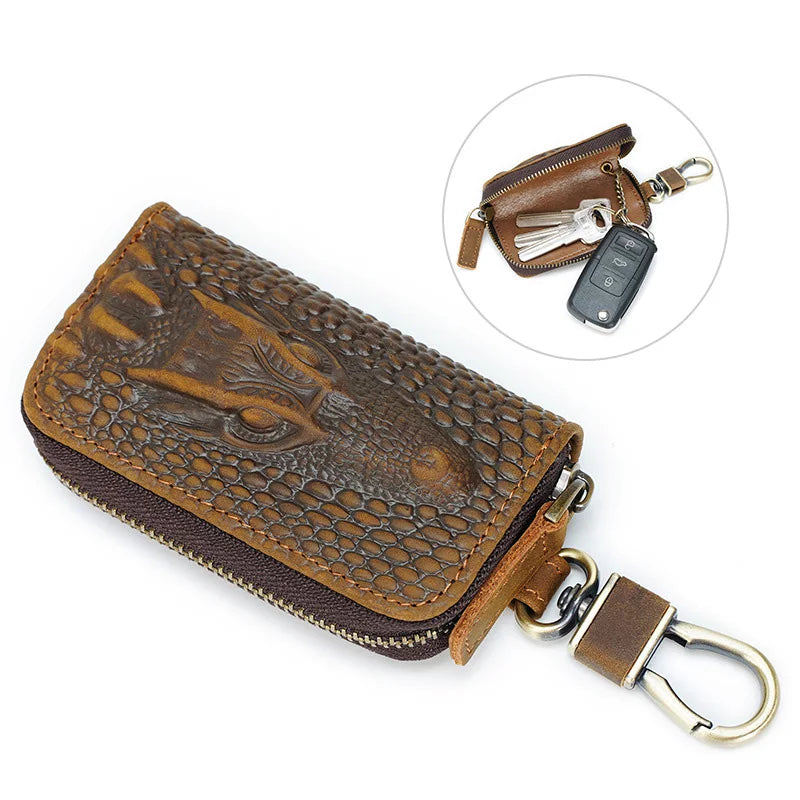 Femlion Genuine Leather Alligator Pattern Key Wallet for Men - Key Holder Case & Key Bag