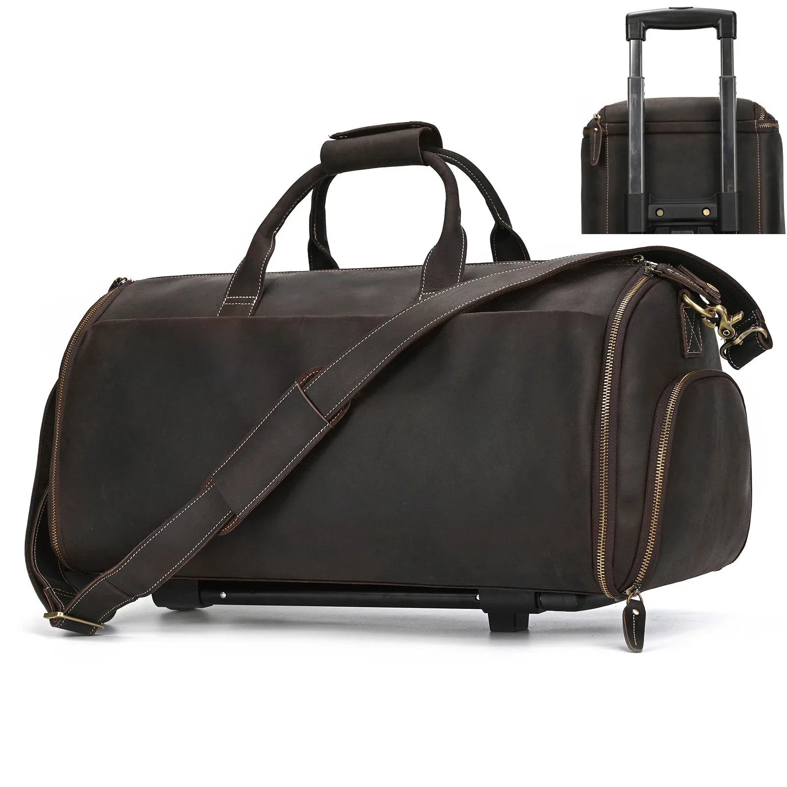 Femlion Genuine Leather Business Trolley Bag for Men | Travel Duffel with Wheels