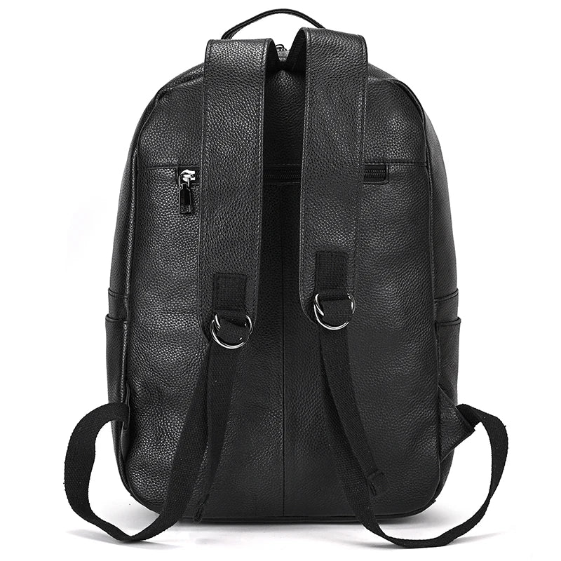 Femlion Black Leather Men's Backpack Bag - 15.6 Inch Laptop Travel & School Bag