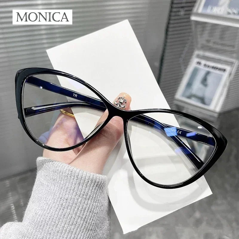 Femlion Cat Eye Anti-Blue Light Myopia Glasses Retro Square Frame Transparent Eyewear