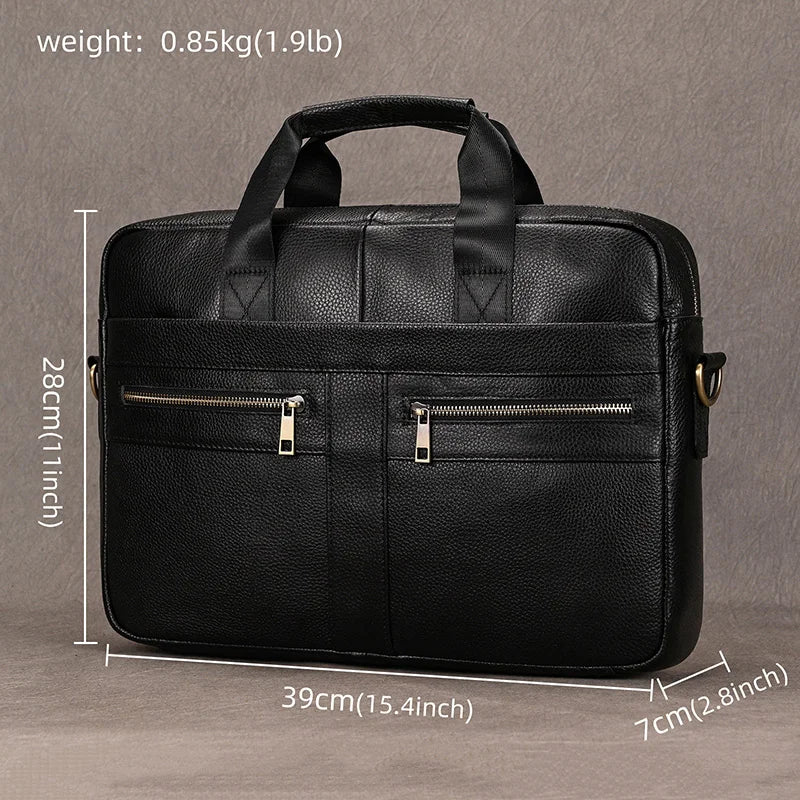 Femlion Genuine Leather Men Briefcase 15.6" Laptop Bag Male Tote Business Man Bag