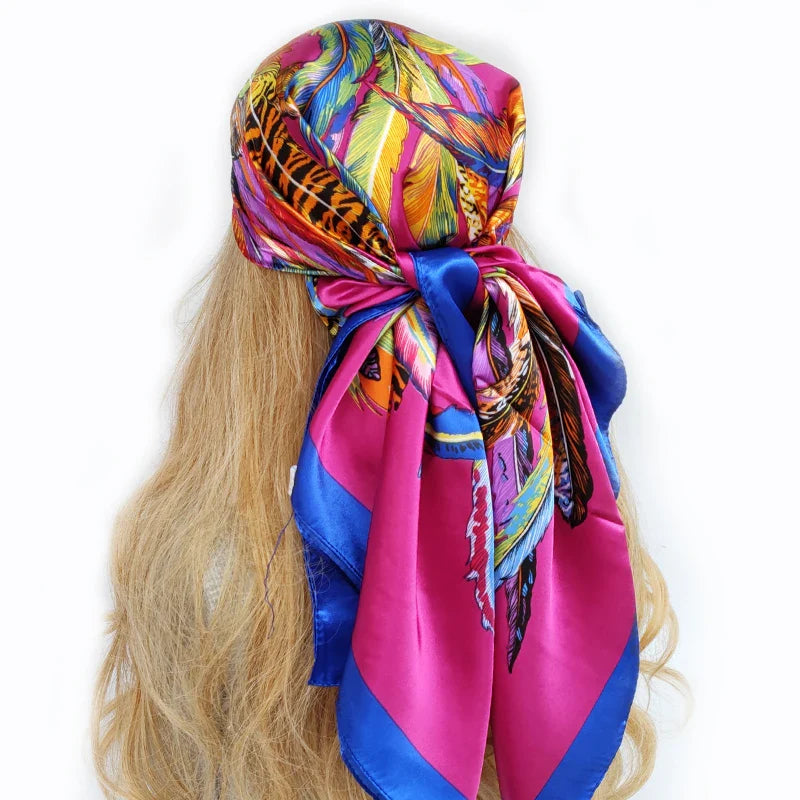 Femlion Vintage Silk Scarf Headwraps for Women, 90*90cm Foulard Bandana Headscarf