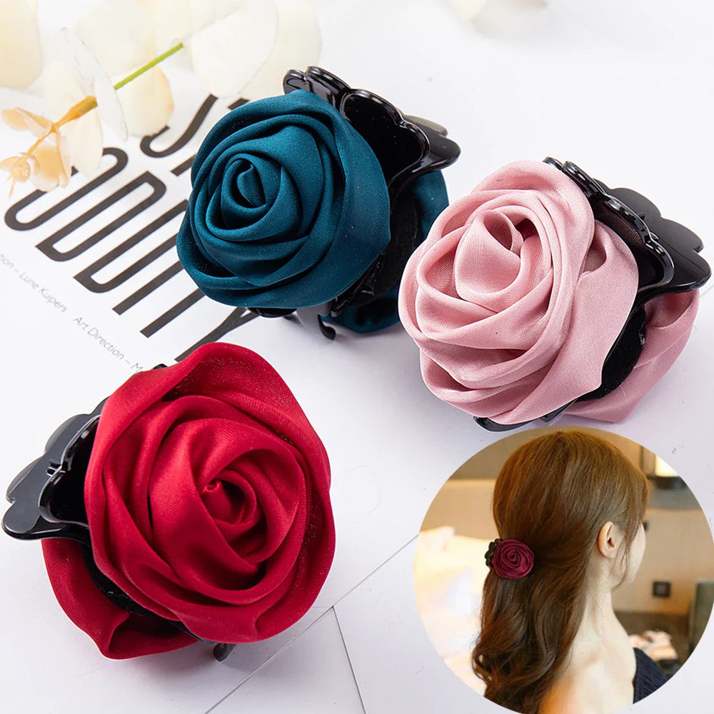 Femlion Rose Flower Hair Claw Crab Hairpin Hair Clip Sweet Fashion Headwear Accessories