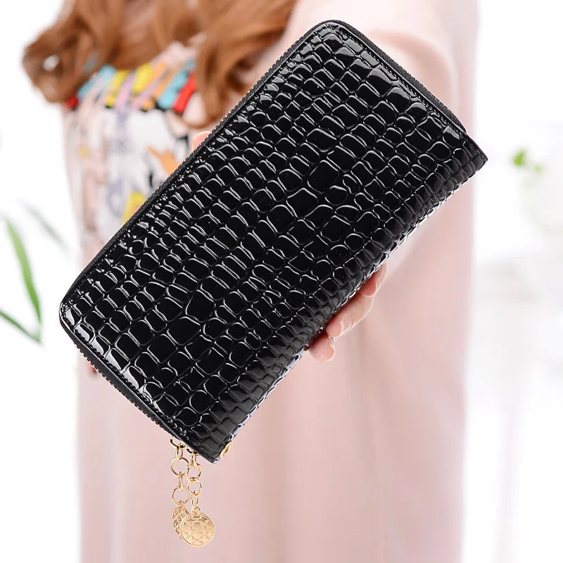 Femlion Stone Pattern Long Wallet with Double Zipper - Stylish Lady Clutch Bag