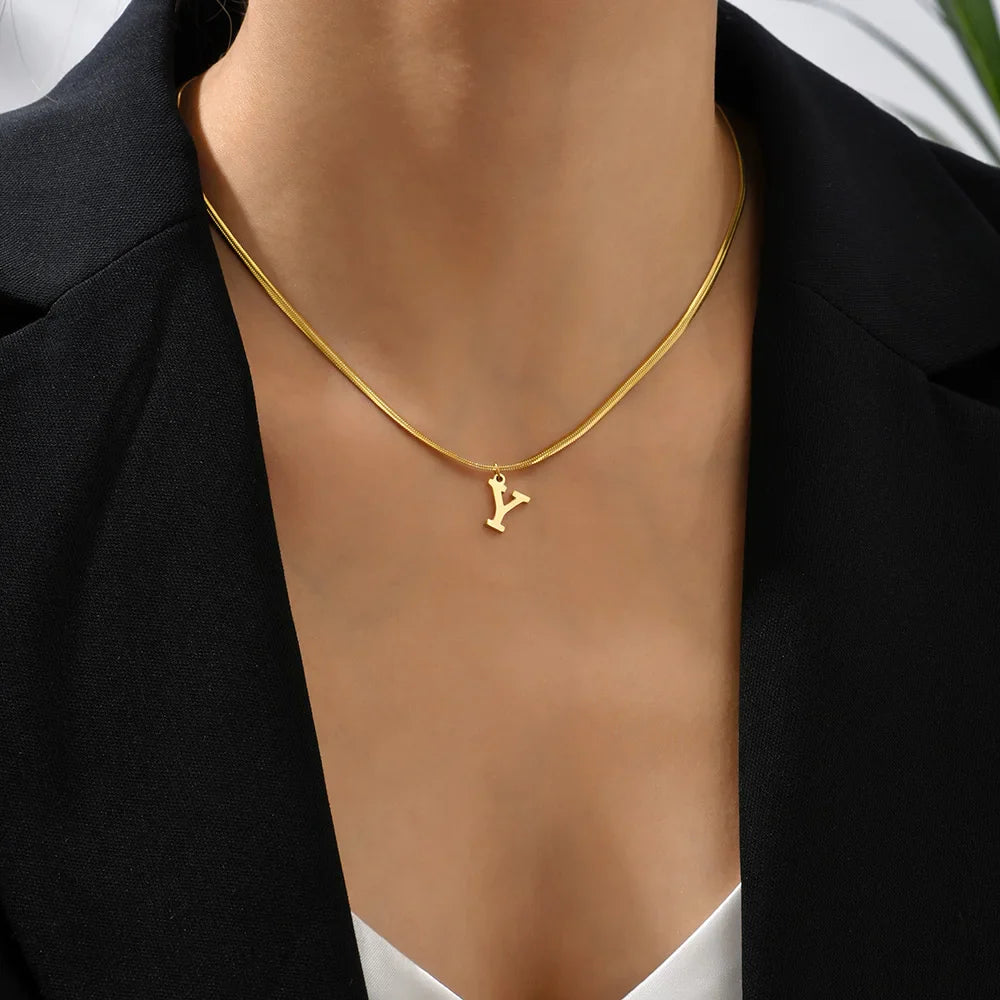 Femlion Gold Plated Stainless Steel Initial Letter Pendant Necklace for Women